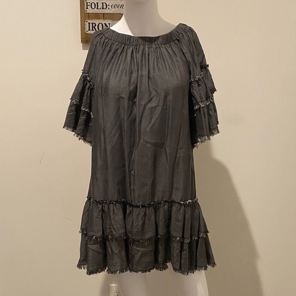 Elegant Gray Ruffle Women's Dress